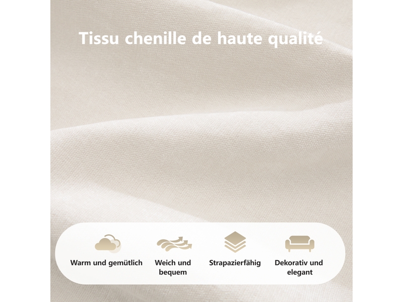  Canapé modulable 4 places en u, canapé panoramique sans dossier revêtement chenille couleur beige clair pour salon moderne  - Conforama E