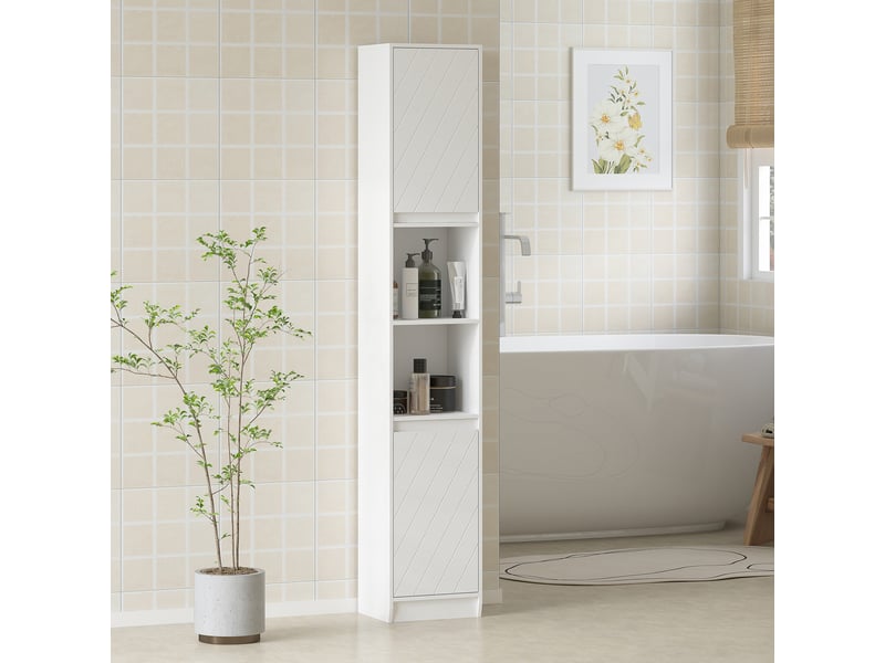  Meuble colonne salle de bain, meuble de rangement avec 2 portes, 2 compartiments ouverts, , 30 x 24 x 170 cm, blanc  - Conforama A