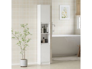Meuble colonne salle de bain, meuble de rangement avec 2 portes, 2 compartiments ouverts, , 30 x 24 x 170 cm, blanc