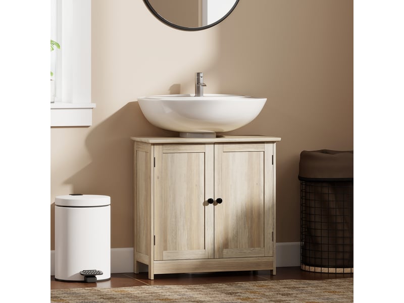  Meuble sous lavabo, meuble de salle de bain placard à 2 portes, étagère réglable, anti-humidité, 60 x 30 x 60 cm, gris  - Conforama C