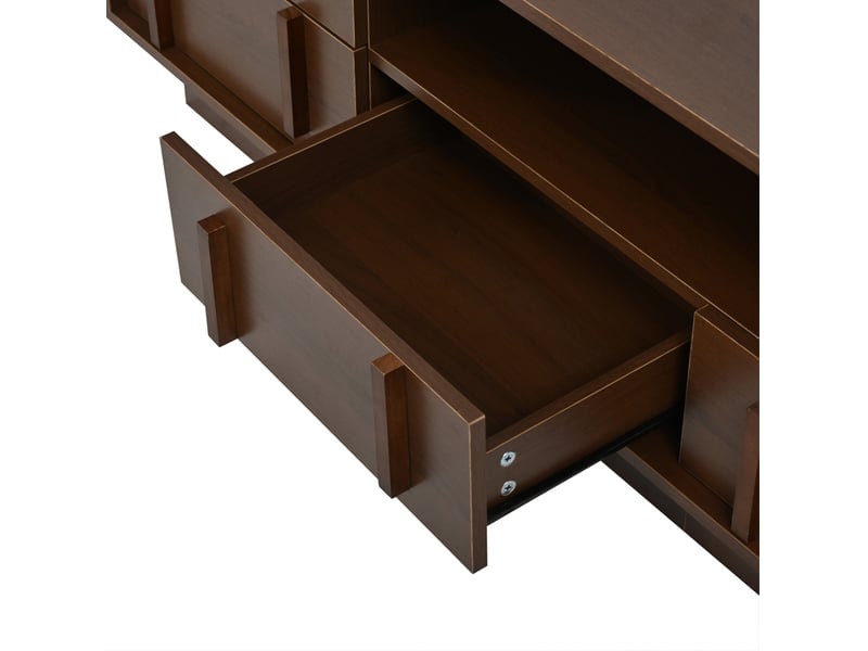  Meuble tv 180 cm en mdf bois foncé, 4 tiroirs et rangements ouverts, pour écran jusqu'à 75 pouces, salon  - Conforama C