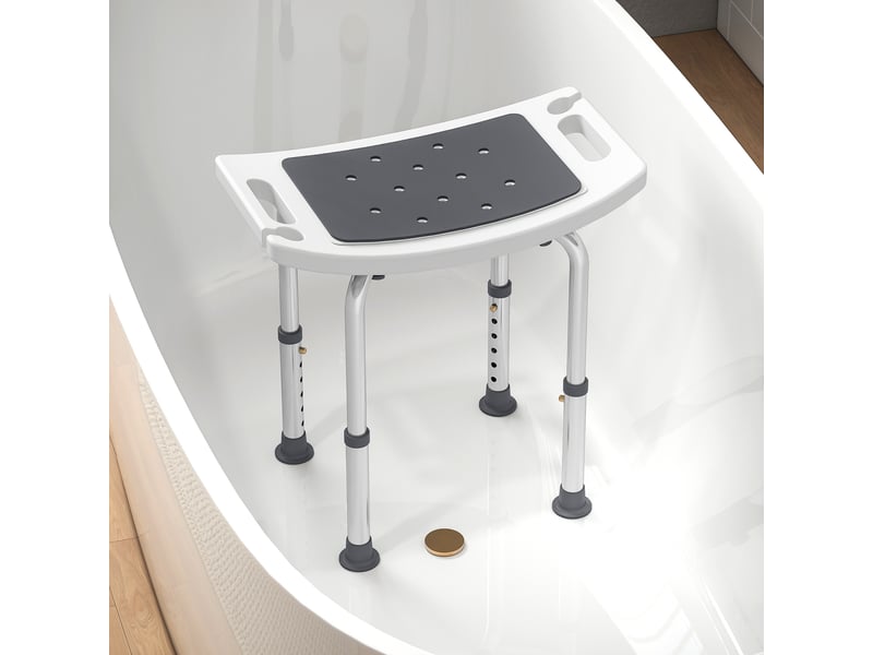  Tabouret de douche en alliage d'aluminium et plastique antidérapant réglable sur 6 niveaux 39-52cm gris  - Conforama D