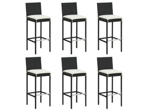 Lot de 6 tabouret de bar, chaise de bar avec coussins noir résine tressée