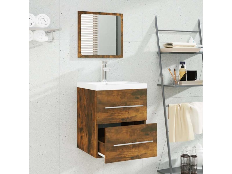 Meuble de lavabo avec bassin intégré chêne fumé bois d'ingénierie shl9424 - Conforama C