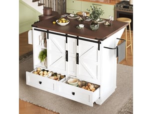 Îlot central rangement avec tiroirs et roulettes en mdf blanc l 142 cm