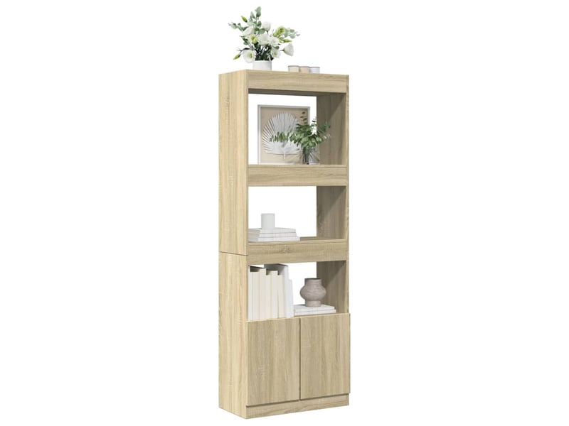 Buffet haut, meuble de rangement 63x33x180 cm chêne sonoma bois d'ingénierie - Conforama D