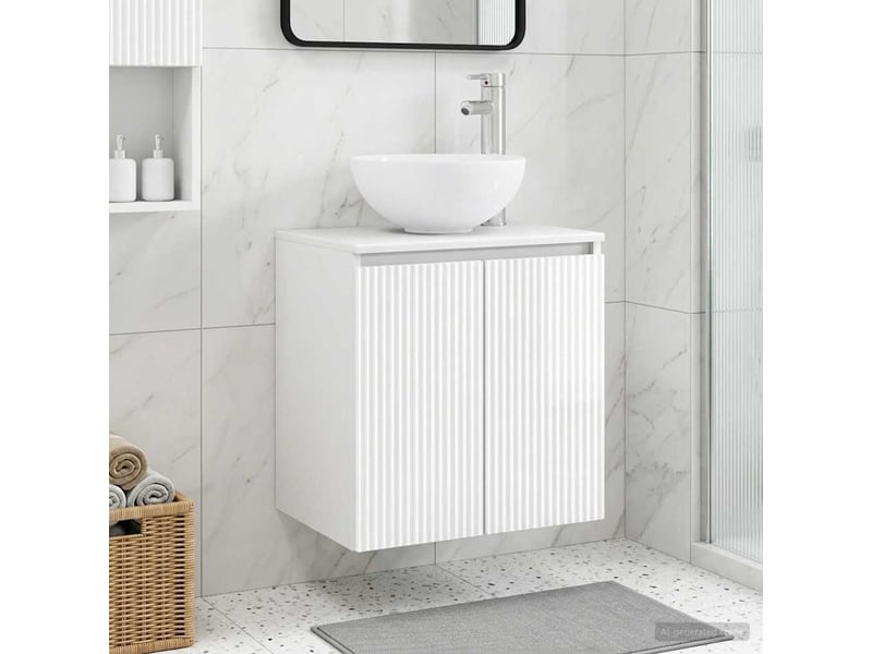 Vanité de lavabo mural, meuble de rangement blanc brillant 49.5x41x64.5 cm - Conforama B