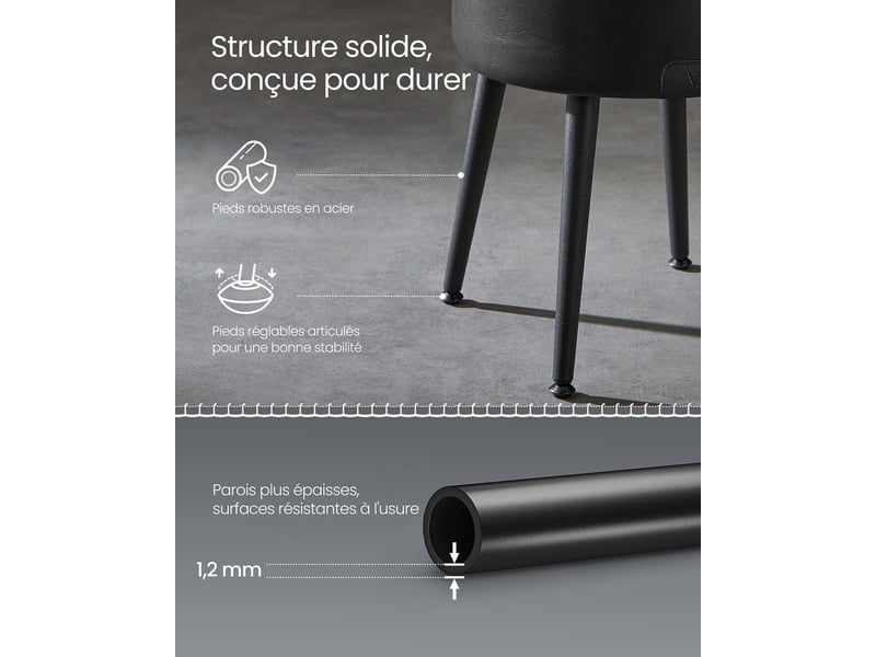  Pouf de rangement tabouret de coiffeuse pu avec coutures moderne mi-siècle tabouret de rangement rond avec pieds en acier capacité 150 kg noir 12_0005359  - Conforama C