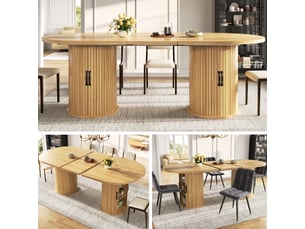 Table extensible avec rangement intégré pour salle à manger en mdf et métal 150-190×80×75 cm naturel