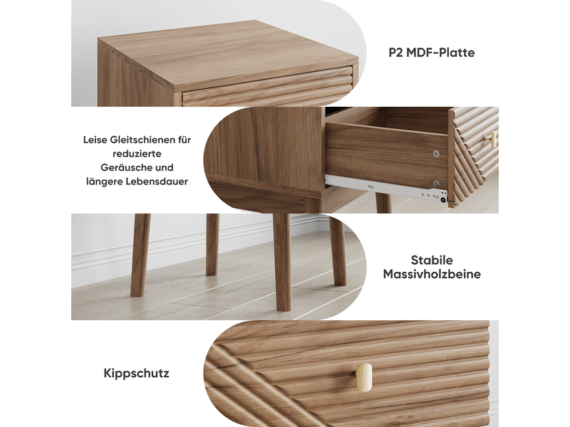 Lot de 2 tables de chevet,40x40x55 cm,avec tiroir,mdf,coloris chêne clair - Conforama E