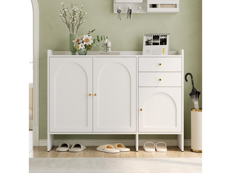  Meuble à chaussures 3 portes 2 tiroirs mdf et panneau de particules blanc 120x35x90 cm - pangivo  - Conforama B