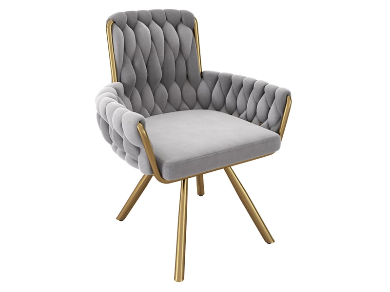  Chaise de salle à manger pivotante à 360° avec accoudoirs et dossier haut, lot de 6 en velours gris  - Conforama A