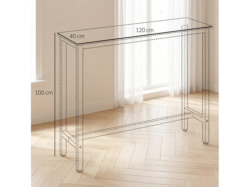  Table de bar 120x40x100 cm avec barre d'appui en panneau de particules et métal noir et blanc effet marbre  - Conforama C