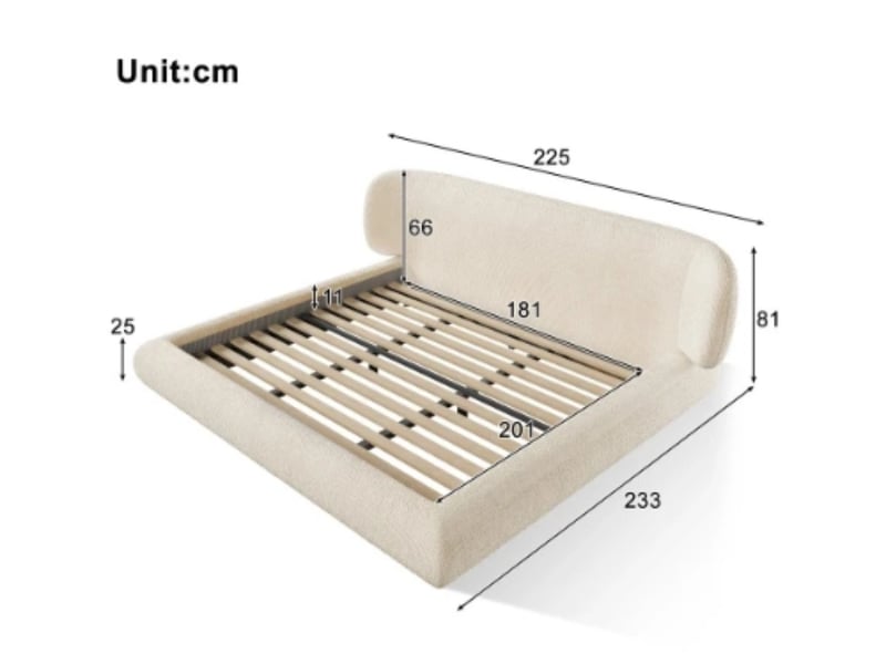 Lit capitonné 180×200, sommier + tête, chenille, bois, beige, sans matelas - Conforama C