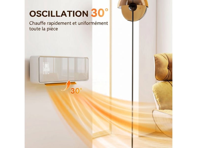  Chauffage mural en céramique 10002000w, radiateur électrique, ventilateur, thermostat, minuterie, blanc, 54x18,7x12,3cm  - Conforama R