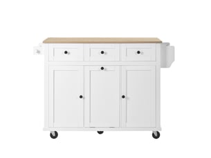 Îlot de cuisine mobile extensible 112x46,2-76,2x92,7cm compartiment poubelle roulettes tiroirs portes mdf, blanc+nature