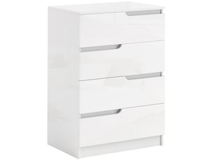 Commode moderne, armoire, 4 tiroirs, bois, dispositif anti-basculement, patins de protection, blanche