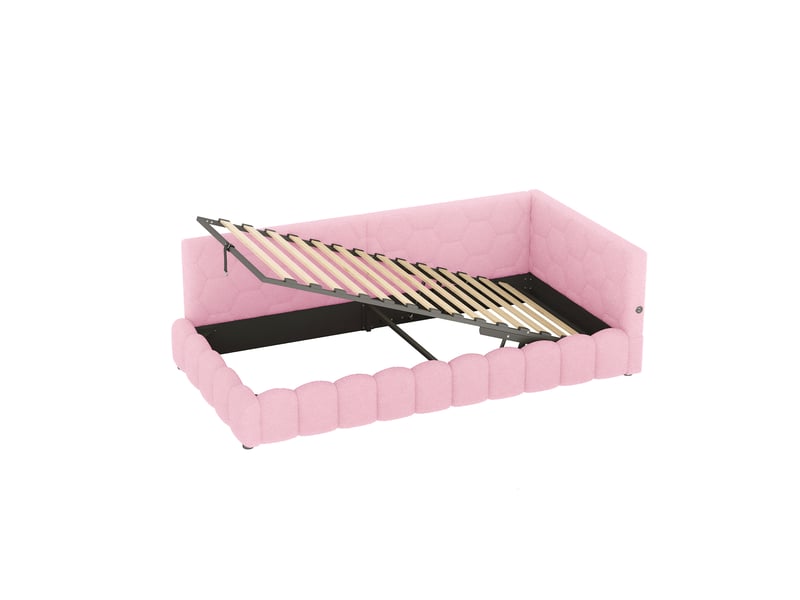  Lit banquette rose 90x200 cm avec led, rangement hydraulique, usb et type-c  - Conforama E