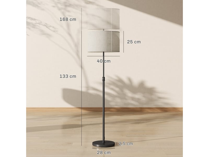 Lampadaire réglable noir avec abat-jour en tissu, télécommande, variateur et ampoule 9 w incluse pour le salon - Conforama C