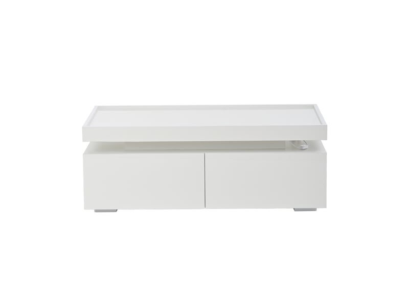  Table basse led avec 2 tiroirs en panneau de particules blanc brillant 95x45x35 cm  - Conforama A