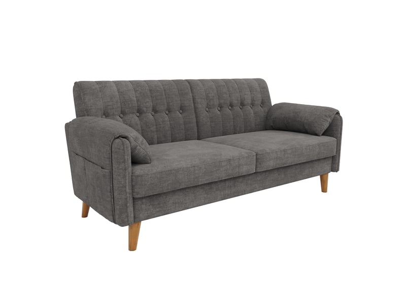  Canapé 2 places - 161.5x79x83.5cm - canapé droit en chenille avec poches latérales et pieds en bois massif 18cm - gris clair  - Conforama A
