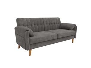 Canapé 2 places - 161.5x79x83.5cm - canapé droit en chenille avec poches latérales et pieds en bois massif 18cm - gris clair