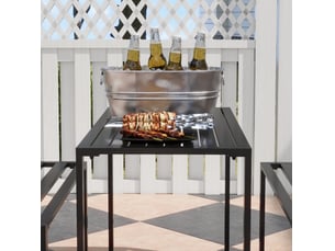Salon de jardin 3 pièces d'extérieur 110 x 55 x 70 cm noir en métal, table et 2 bancs pour 4 personnes