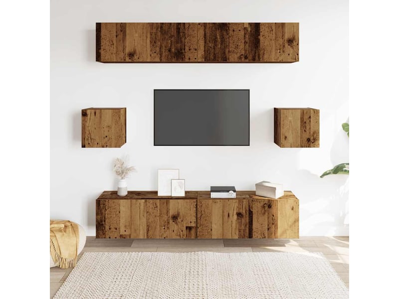  Ensemble de meuble tv - banc tv - meuble de rangement mural 6 pcs vieux bois bois d'ingénierie  - Conforama C