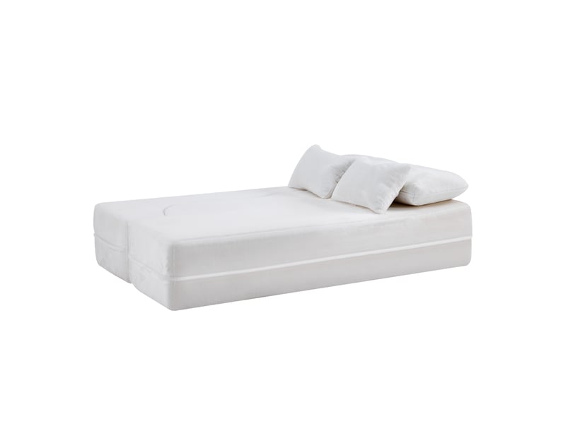  Canapé convertible modulable en mousse pliable  - coussin amovible, tissu peluche blanc  - Conforama A