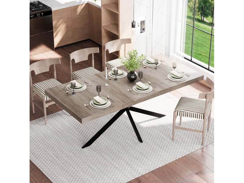  Table de salle à manger extensible pour 4 à 6 personnes avec rangement caché en mdf et métal gris, 140-180 × 80 × 76 cm  - Conforama D