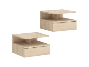 Lot de 2 tables de chevet murales, tables de nuit suspendues avec tiroir, étagère ouverte, 35x32x22,5cm, chêne