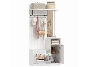 Meuble d'entrée porte-manteau 6 en 1 blanc effet bois