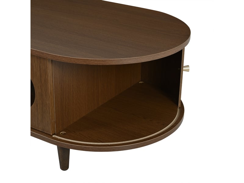 Table basse noyer 100x50 cm avec tiroir et portes coulissantes, design minimaliste pour salon - Conforama W