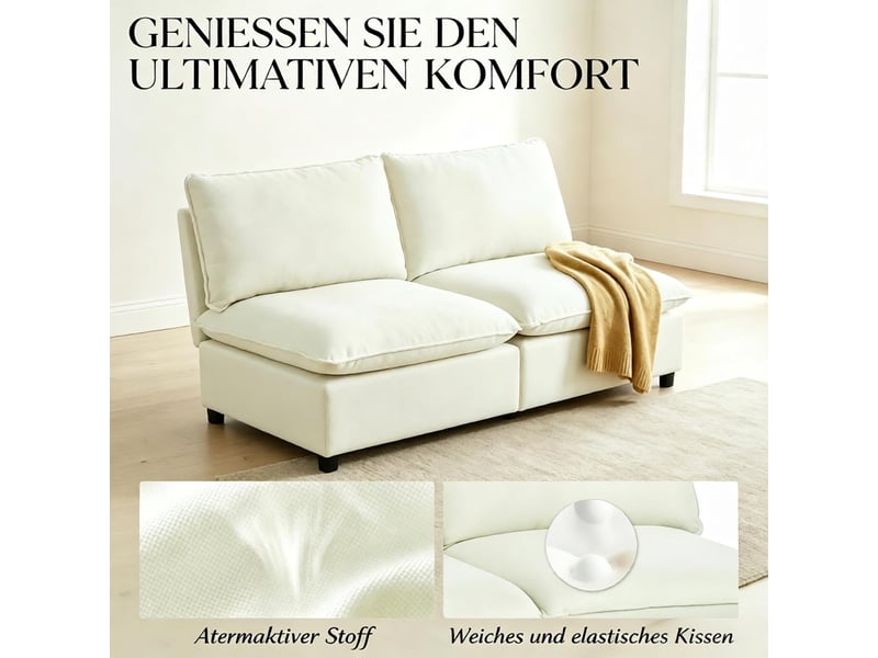 Canapé 2 places, canapé de salon, assise spacieuse, sans accoudoirs, coussins épais, design moderne, pour salon, 146 cm - Conforama R