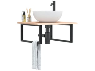 Étagère de vasque | étagère murale acier et bois de chêne massif shl6724