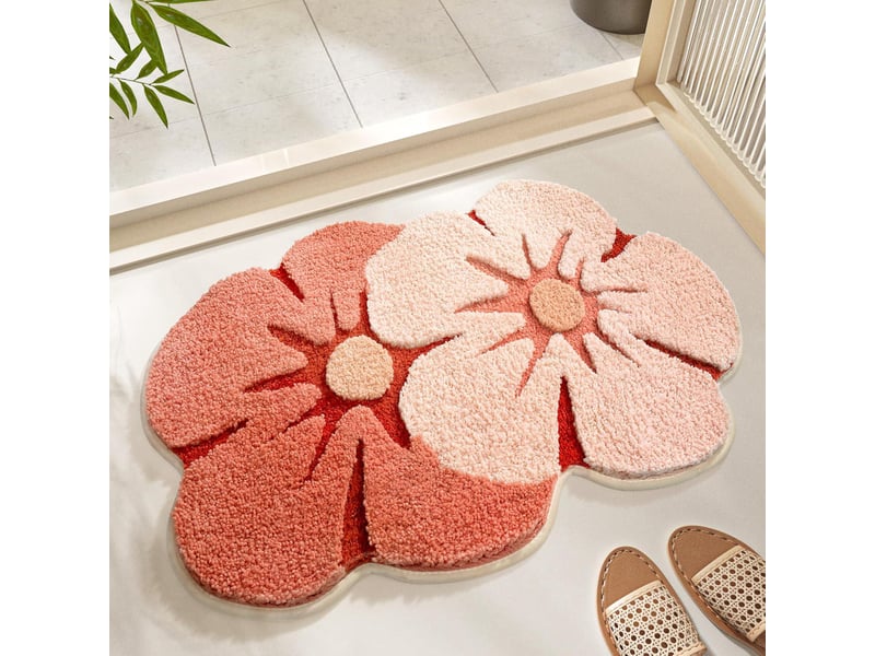  Tapis de bain et douche motif forêt, moelleux, doux, antidérapant, durable et absorbant, 50 x 80 cm, motif fleur de pêcher  - Conforama A