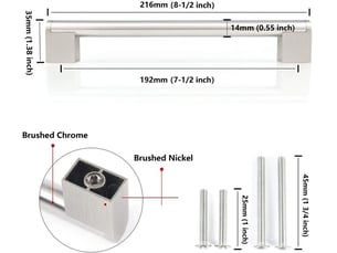 10 unités de pommes de cuisine de 192 mm, en acier inoxydable, nickelé satiné