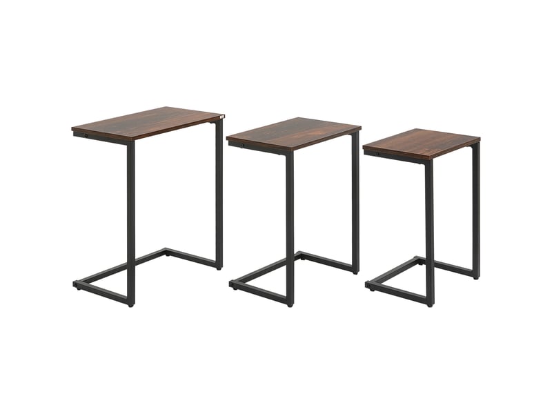  Tables d’appoint gigognes lot de 3 en forme c à glisser sous canapé style industriel en panneau de particules marron  - Conforama A