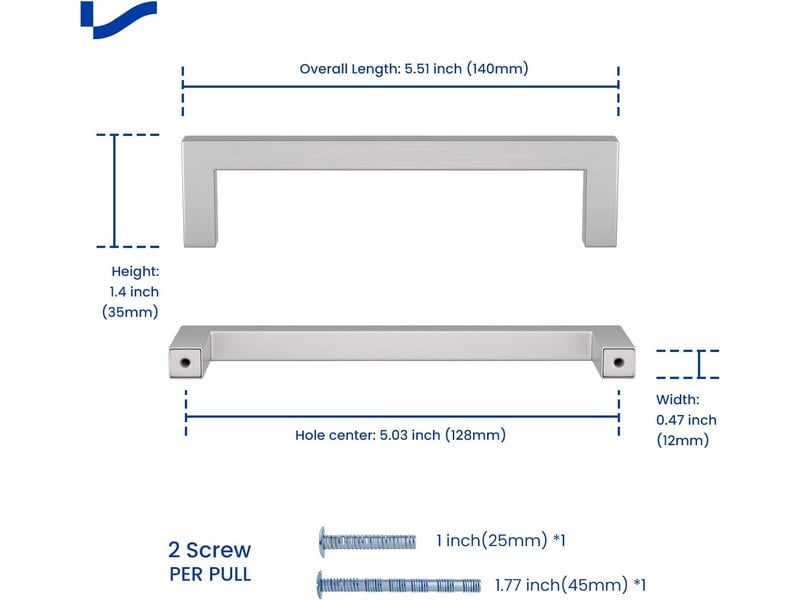 Pack de 5 poignées en acier inoxydable de 128 mm, poignées pour meubles de cuisine, tiroirs et portes - Conforama B