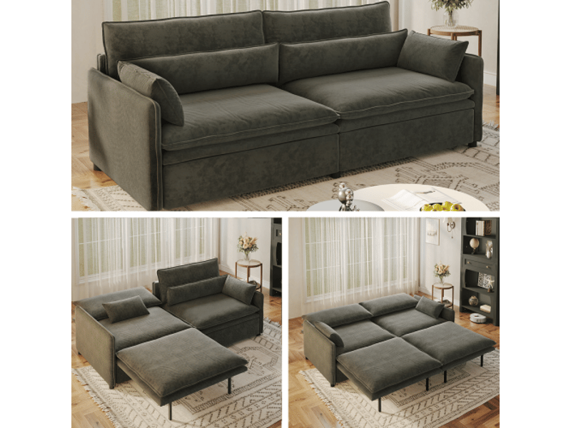  Canapé 3 places,206x91x86 cm,avec rangement,chenille,gris foncé  - Conforama B