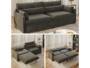 Canapé droit convertible MEULVA 3 places Tissu gris avec coffre de rangement