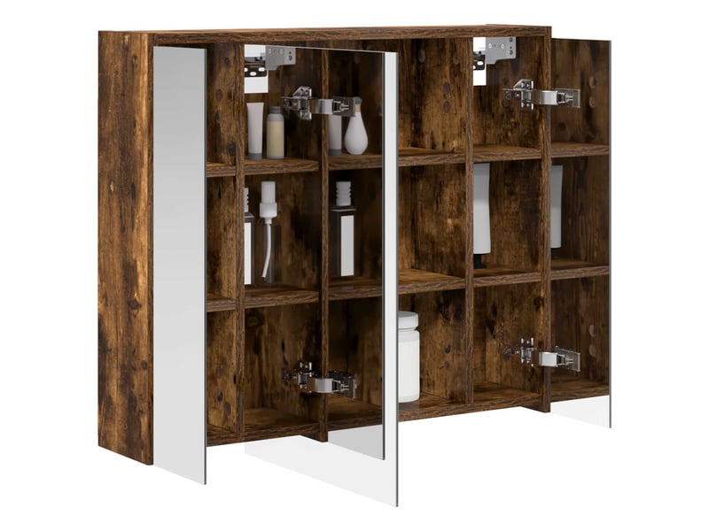 Armoire miroir salle de bain, meuble de rangement chêne fumé 73.5x16x62.5 cm shl1355 - Conforama C