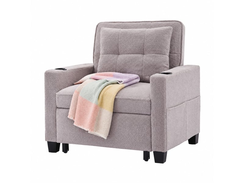 Fauteuil convertible 3 en 1 avec port usb et 2 porte-gobelets, 1 place, dossier réglable, gris - Conforama A