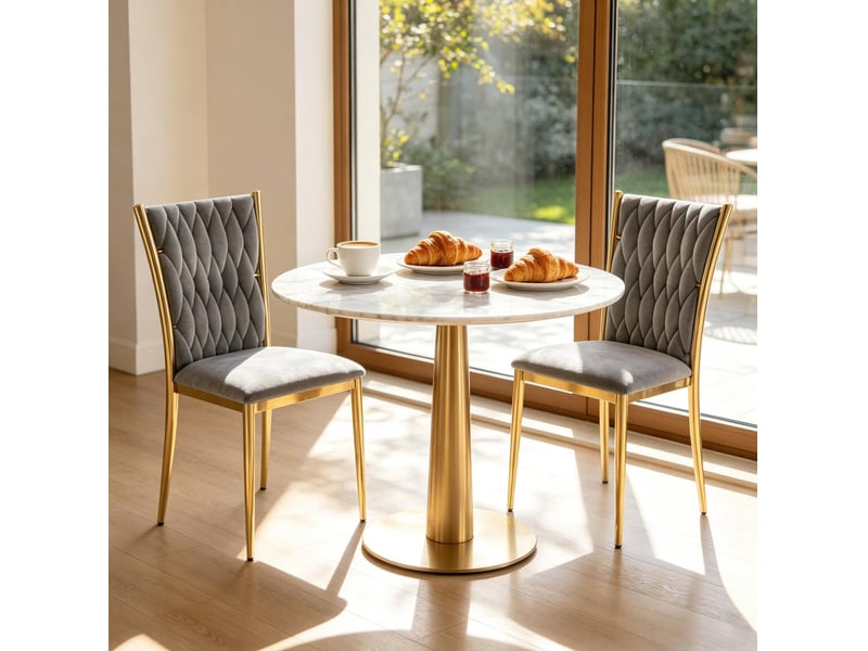  Lot de 2 chaises de salle à manger à dossier haut avec pieds réglables, en velours et métal gris foncé doré  - Conforama E