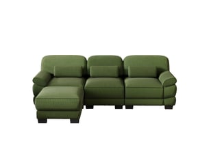 Canapé d’angle 3 places forme l, 1 pouf inclus, soutien lombaire épais, assise profonde, textile confortable, 265 × 161 × 94 cm, vert
