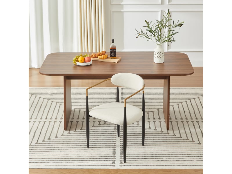  Lot de 2 chaises de salle à manger 59x55x85cm, beige+noir, chaises de cuisine, chaise repas, style contemporain, métal+tissu  - Conforama E