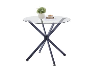 Table à manger ronde 80 cm en verre trempé et métal noir