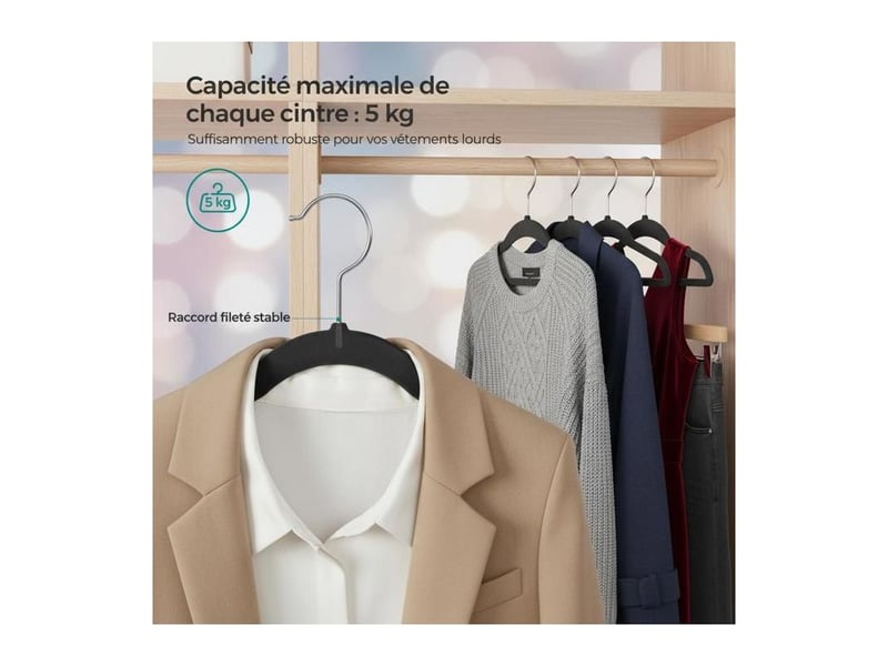  50 cintres antidérapants, encoches pour bretelles fines, crochet pivotant 360°, plastique abs résistant, pour armoire compacte  - Conforama D