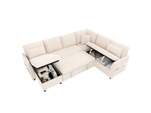 Canapé d'angle réversible convertible HAUSS SPOLE 6 places Polyester beige avec coffre de rangement