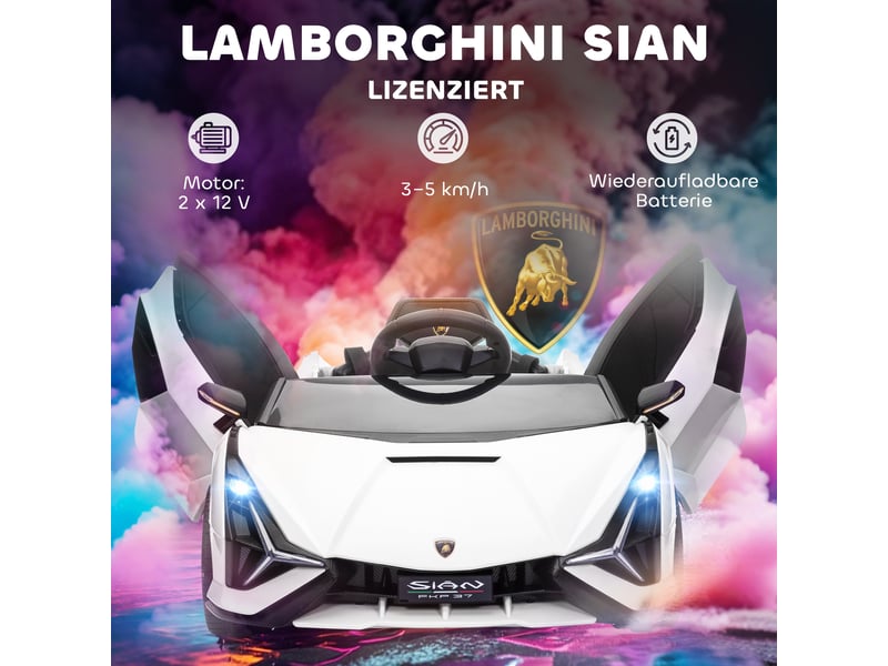  Voiture électrique pour enfants, 12 v, avec télécommande 2,4 ghz, 2 moteurs, klaxon, lumières led et musique, pour les enfants de 3 à 5 ans, blanche.  - Conforama E